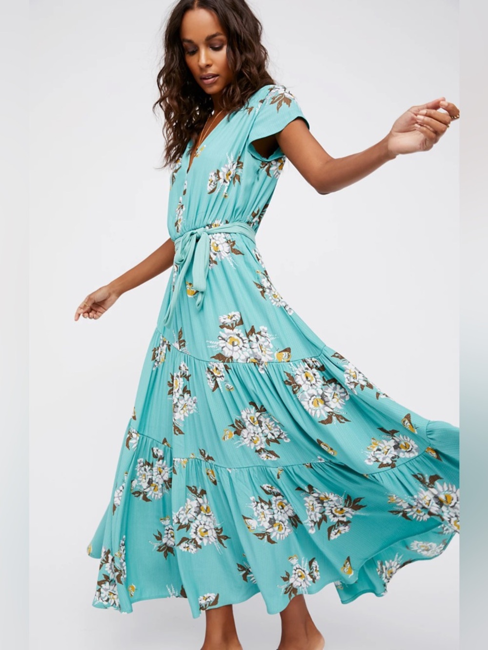 Free People All I Got Floral Tiered Maxi Dress with Tie Waist